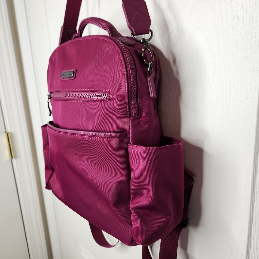 Baggallini Raspberry Convertible Nylon Backpack Crossbody - Picture 4 of 17